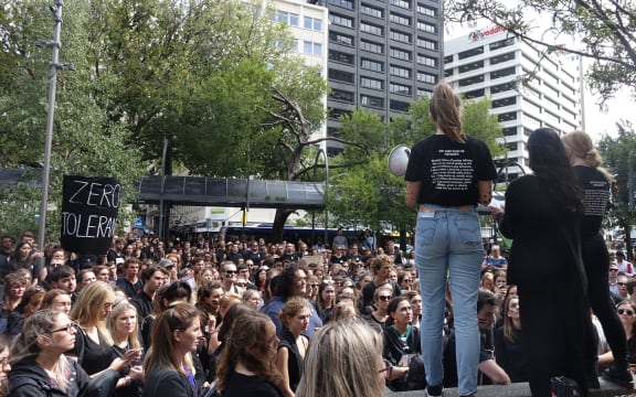 Academics and lawyers joined hundreds of students at the protest in Wellington