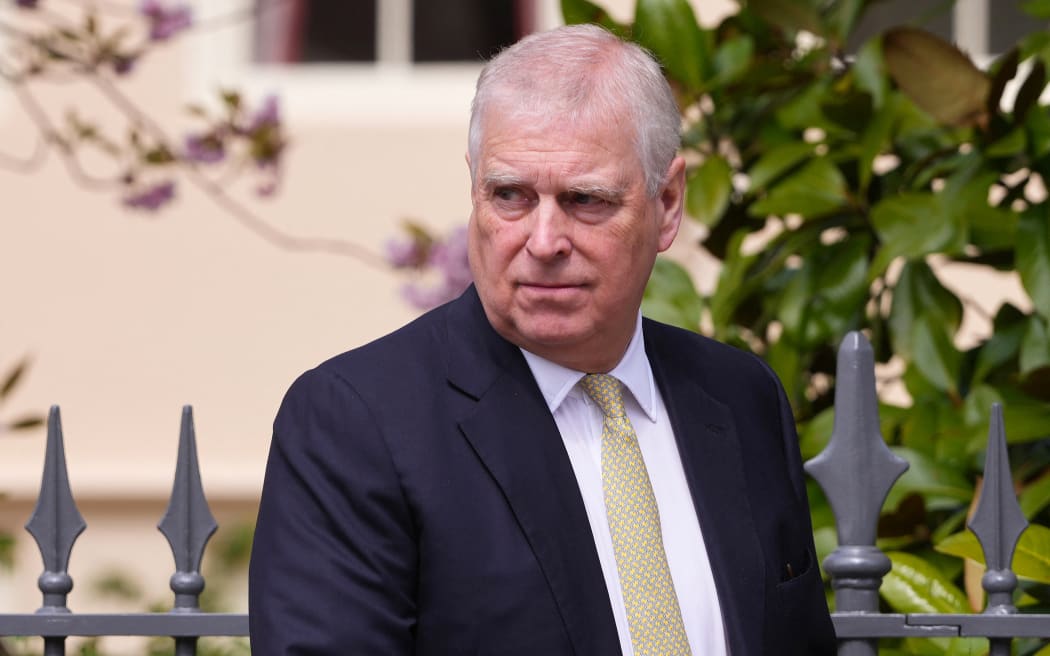 Prince Andrew, Duke of York leaves after attending the Easter Matins service at St George's Chapel at Windsor Castle, in Windsor on April 20, 2025.
