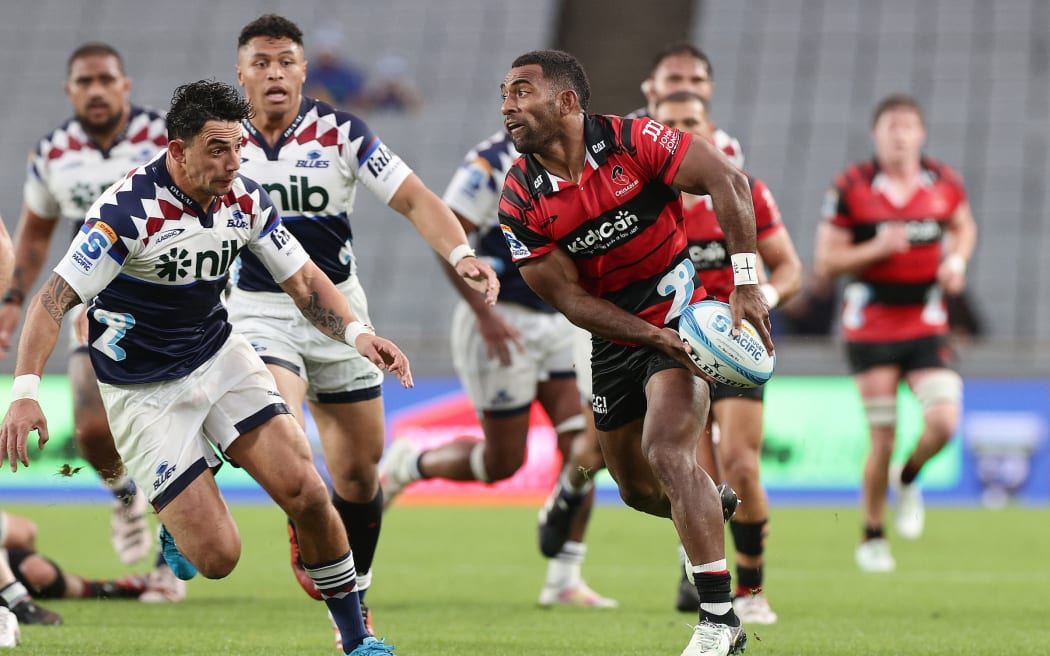 Sevu Reece of the Crusaders during the round 5 Super Rugby Pacific rugby match between the Blues and the Crusaders at Eden Park in Auckland, New Zealand on Saturday, March 23, 2024. Photo: David Rowland / www.photosport.nz