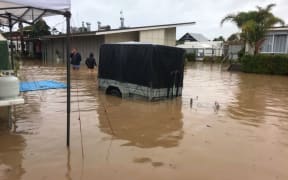 Flooding at the Beachaven motor camp.