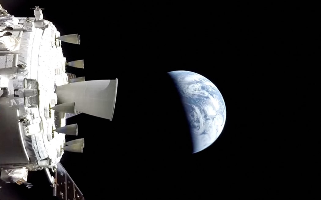 Screengrab from NASA livestream showing the Orion spacecraft.