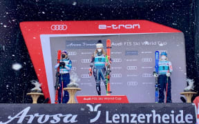 Alice Robinson wins Giant Slalom World Cup finals in Switzerland 2021.