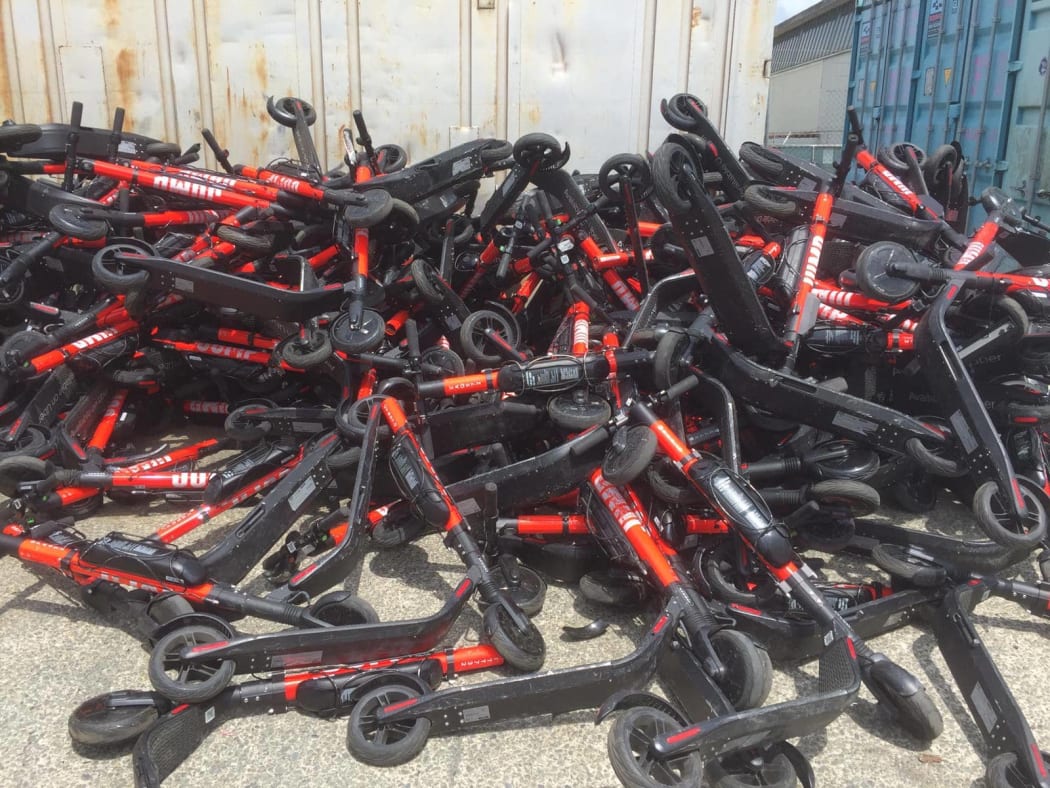 Dumped e-scooters in Wellington.