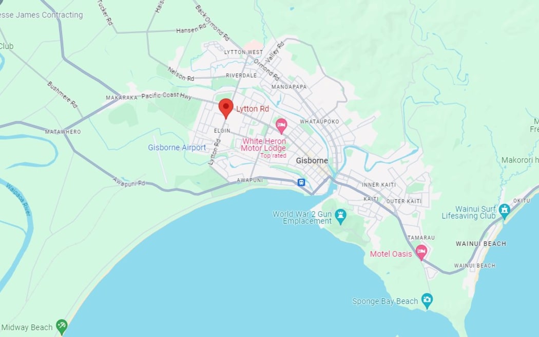A Google maps screenshot showing the location of the 100-person brawl in Gisborne on 23 March.