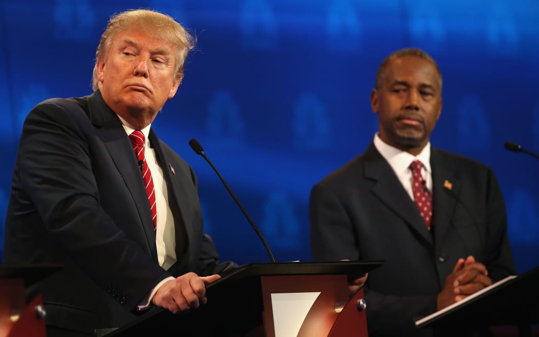 Donald Trump and Ben Carson during today's Republican debate.