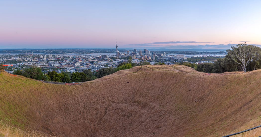 Sunrise view of Auckland from Mount Eden, New Zealand
