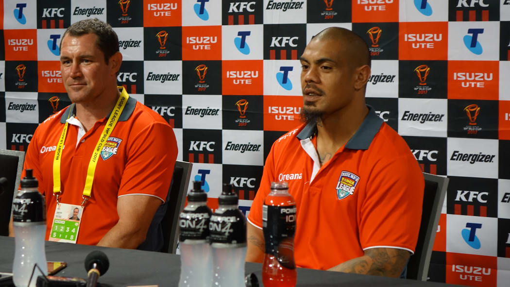 Coach Kristian Woolf, left, and Mate Ma'a Tonga captain Sika Manu.