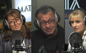 Carmen Parahi, Shane Te Pou, and Mihingarangi Forbes sit in a studio to discuss Te Pāti Māori for the show Mata with Mihingarangi Forbes.