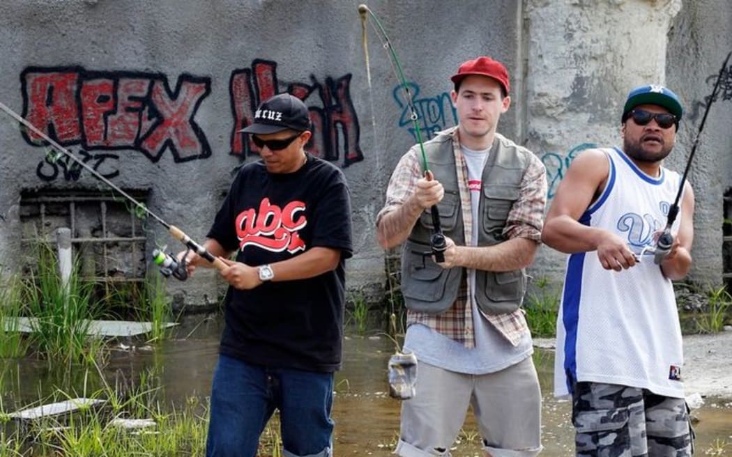 (Left to right) Lui Gumaka, Tom Scott and Haz Beats of the NZ hip-hop group Home Brew