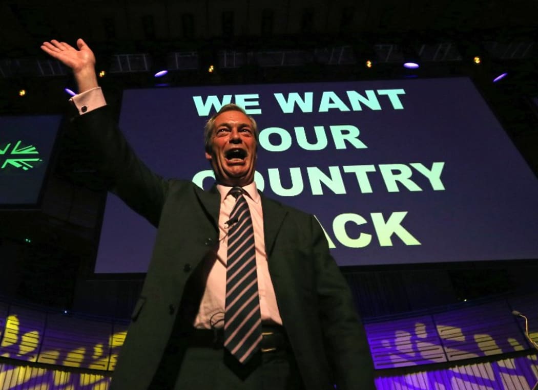 Nigel Farage at an EU Referendum campaign in 2016.