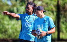 Caleb Muntz, holding ball, will debut for the Flying Fijians in the 2023 Pacific Nations Cup opener against Tonga on Saturday, 22 July 2023.