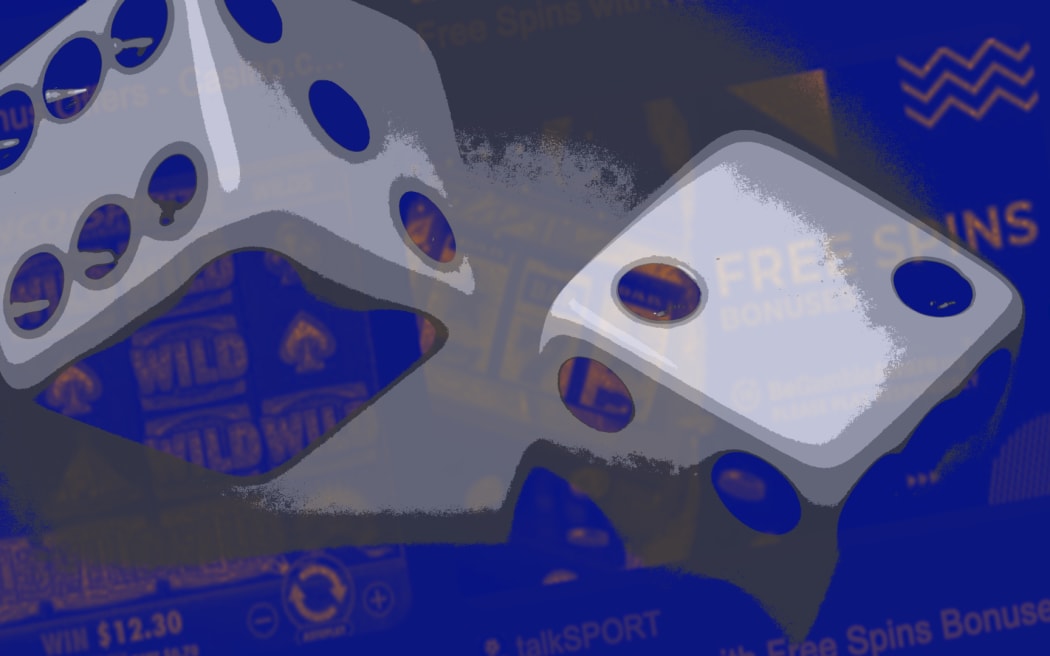 Stylised composite of rolling dice and casino advertising