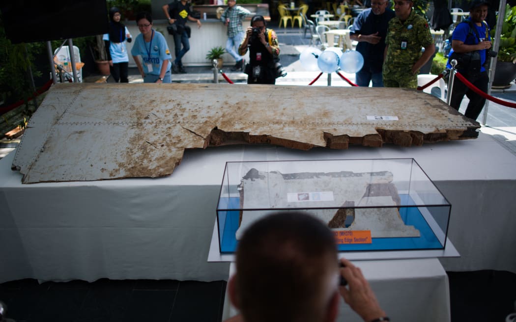 A recovered Boeing 777 wing flap, identified to be part of the missing Malaysia Airlines flight MH370, on display during a memorial event in Kuala Lumpur, in 2019.