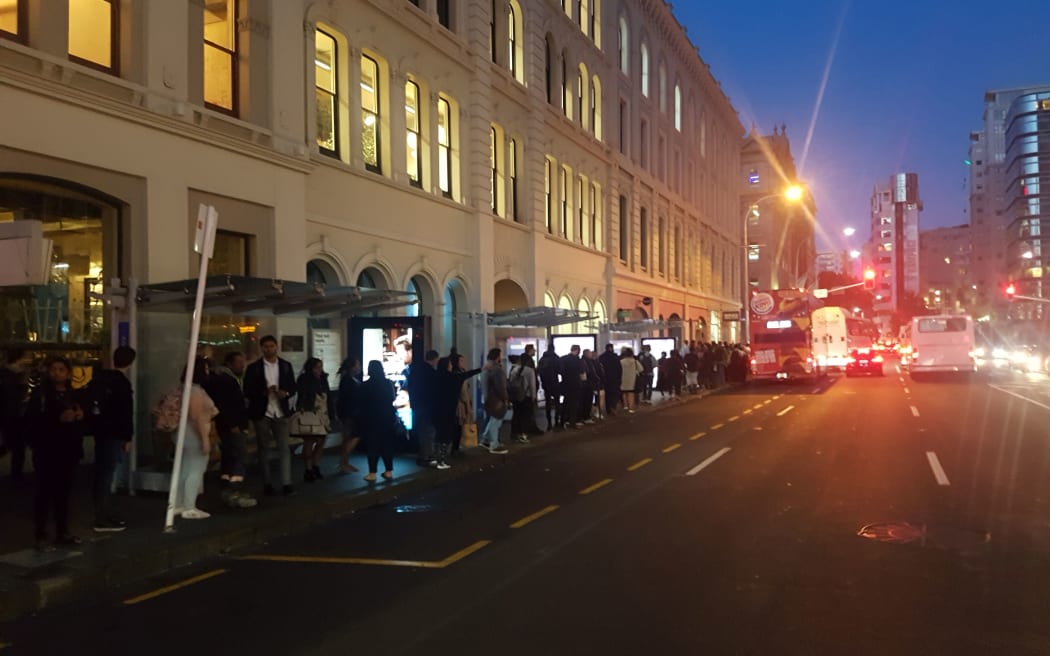 There was a long line for the bus after the trains were shut down at Britomart.