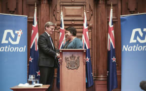 Bill English announced as the new Prime Minister of New Zealand, Paula Bennett as Deputy Prime Minister. Prime Minister Bill English and Deputy Prime Minister Paula Bennett shake hands.
