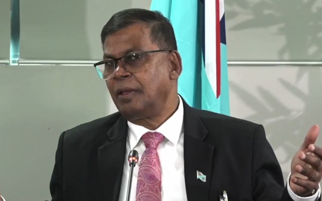 Fiji's Finance Minister Biman Prasad responds to media at the post-Budget press conference.