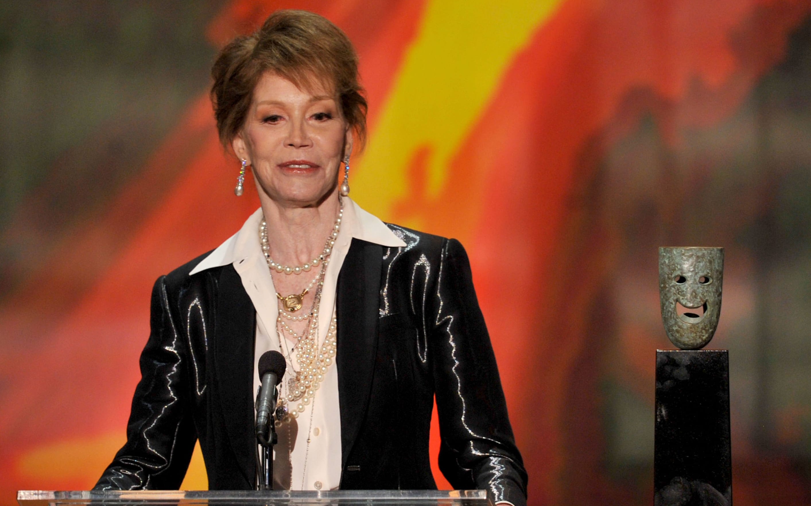 Mary Tyler Moore accepting a life achievement award at the Screen Actors Guild Awards, Los Angeles, in 2012.