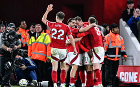 Nottingham Forest celebrate a goal to Chris Wood.