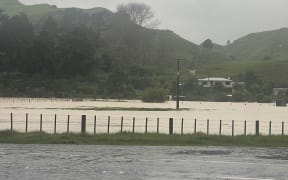 Flooding on farmland at the base of the Awakino Gorge on Tuesday 14 October 2025.