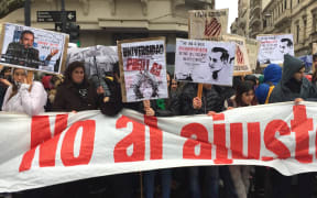 People march for teachers' salary increase and against budget cuts in Argentine public universities, in Buenos Aires, during a strike on August 30, 2018.