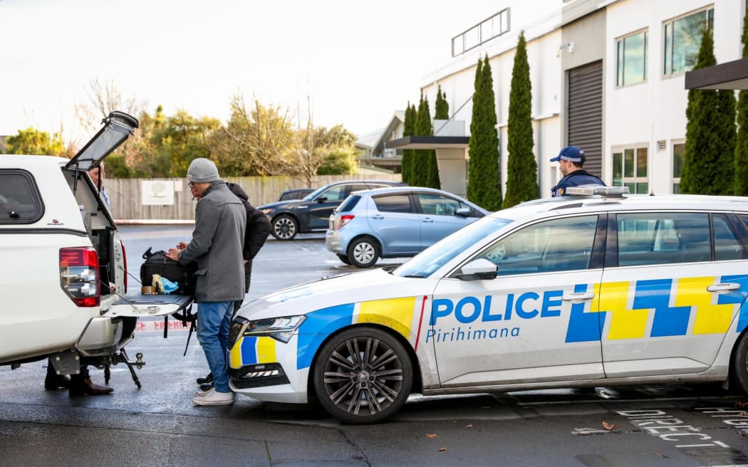 Police at the scene of an unexplained death in Riccarton, Christchurch on 19 June.