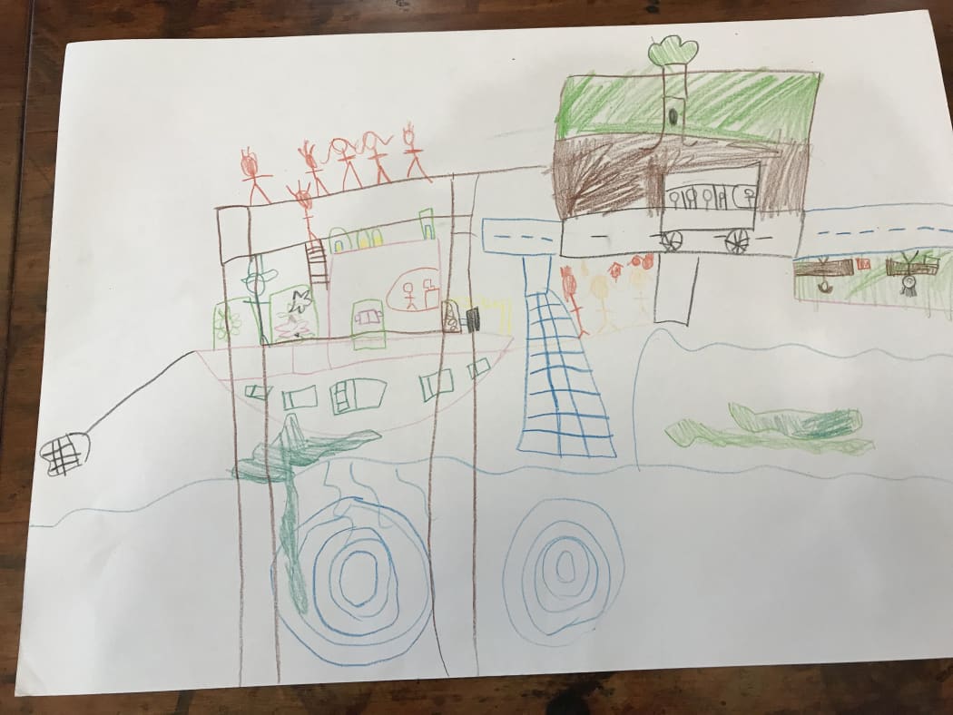 A child's drawing of an outing, collected as part of Professor Hayne's research.