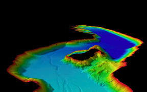 3D graphic of high-resolution bathymetry data retrieved from Wānaka lakebed mapping project.
