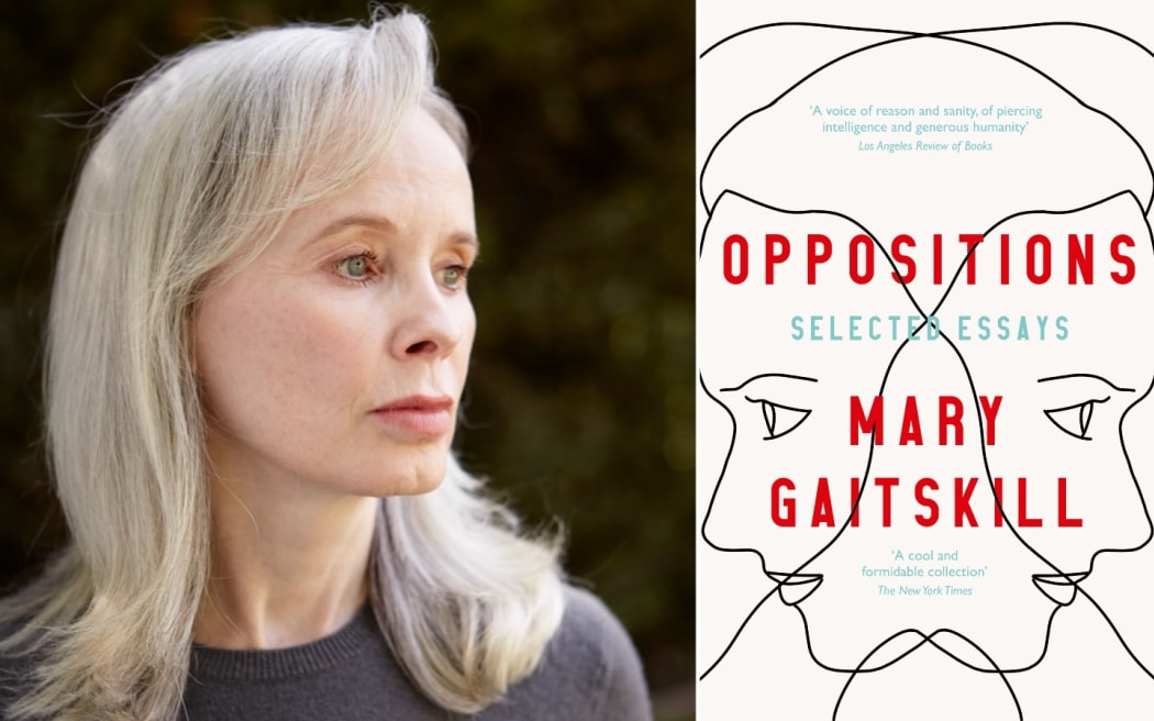 Author Mary Gaitskill and the cover of her essay collection Oppositions