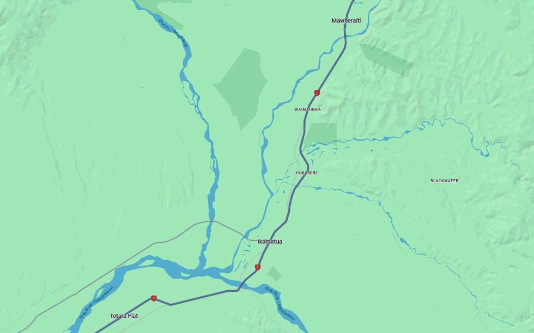 Map of Otututu River near Ikamatua in the Grey Valley.