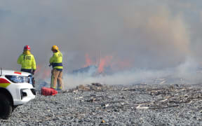 Greymouth Volunteer firefighters battle a beach blaze on Blaketown Beach on Wednesday 11 January, thought to have been started by an arsonist.