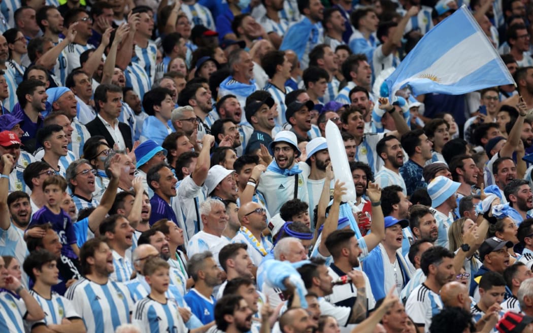 Fans show their support during the FIFA World Cup Qatar 2022 Group C match between Argentina and Mexico at Lusail Stadium on 26 November, 2022 in Lusail City, Qatar.