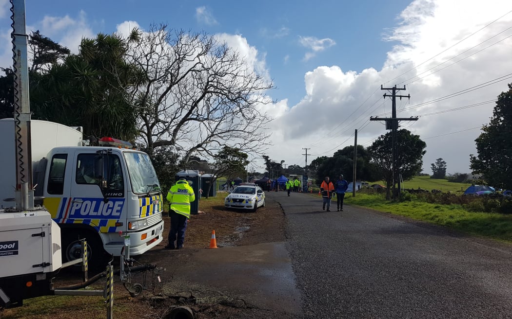 Ihumātao occupation in South Auckland on August 5, 2019.
The new frontline in the background, past the police's site headquarters.