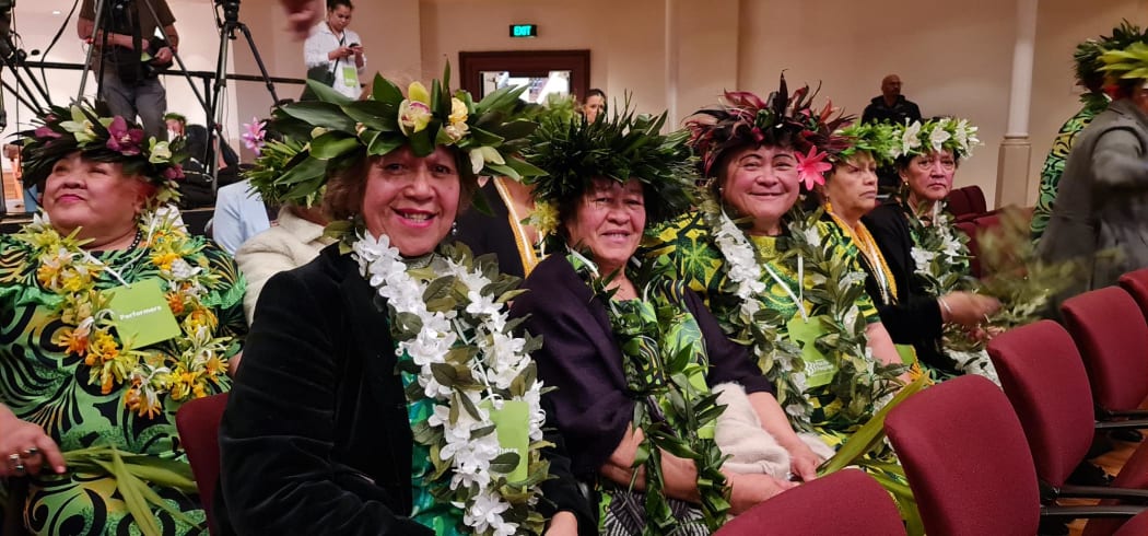 Women from the Cook Islands Association from Auckland at the Dawn Raids Apology at Auckland Town Hall.