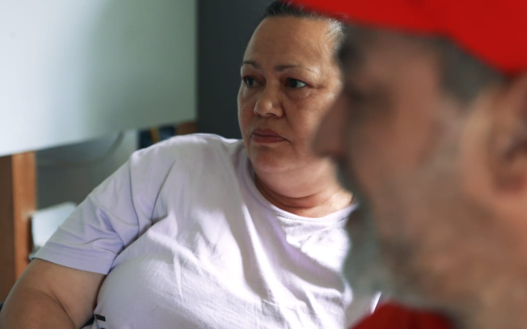 Deidre Boyes and Brent Middleton have been living in a cabin since the flooding in their street on Auckland Anniversary weekend.