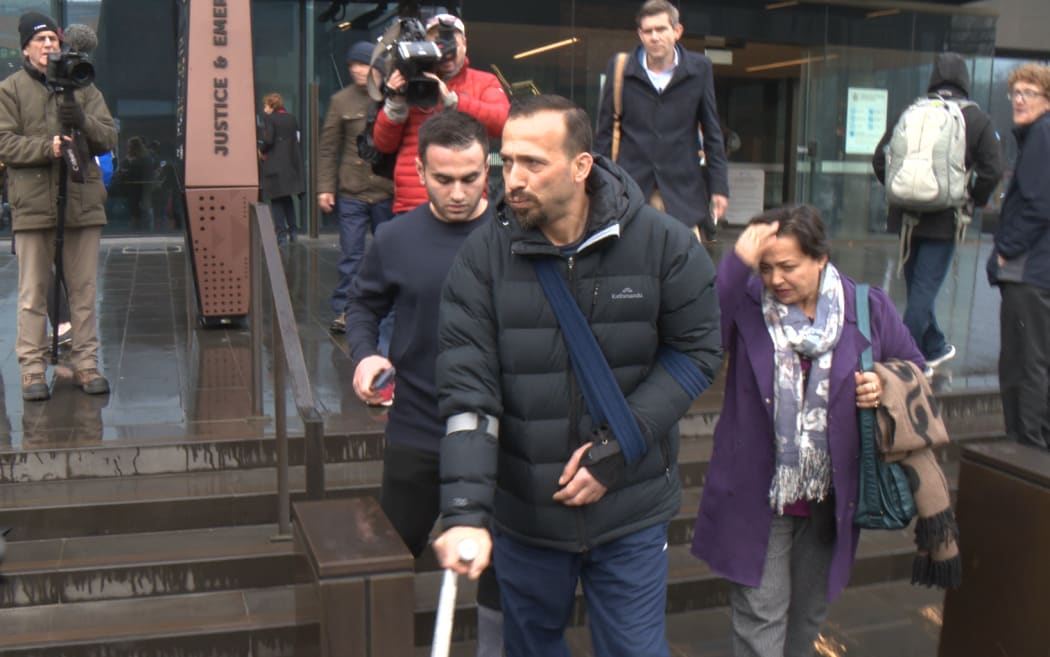 Mosque attack families exit court after the man charged pleaded not guilty to all charges.