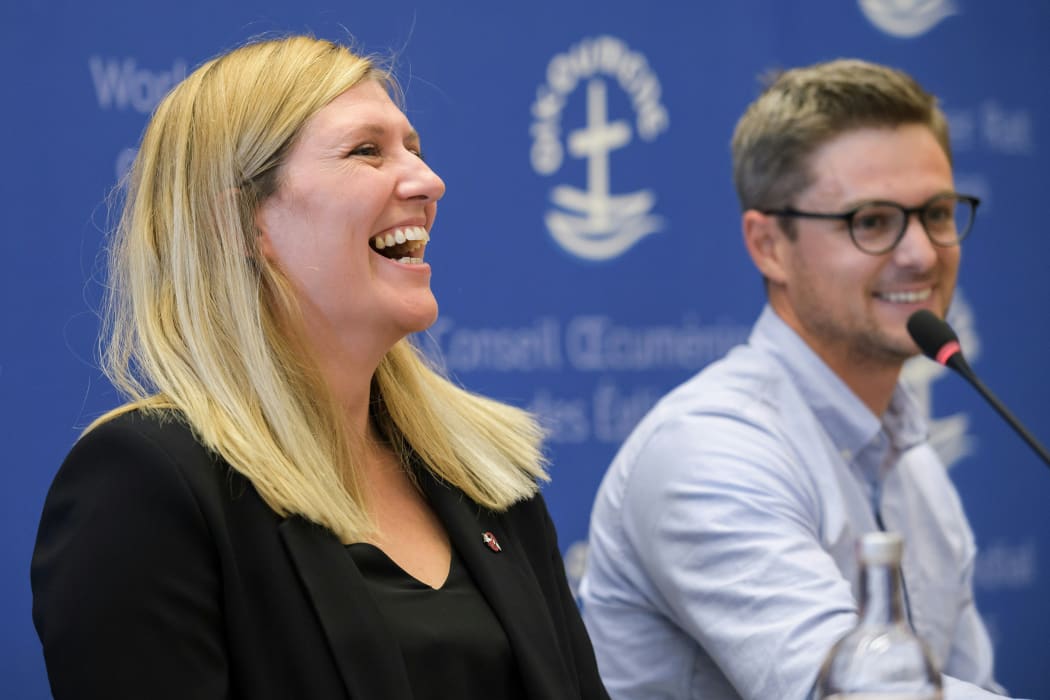 ICAN executive director Beatrice Fihn, left, and coordinator Daniel Hogstan.