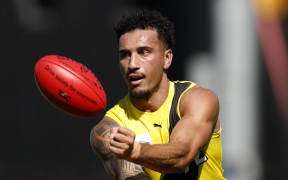 Mykelti Lefau of the Tigers in action during the round one VFL match between the Richmond Tigers and Southport.