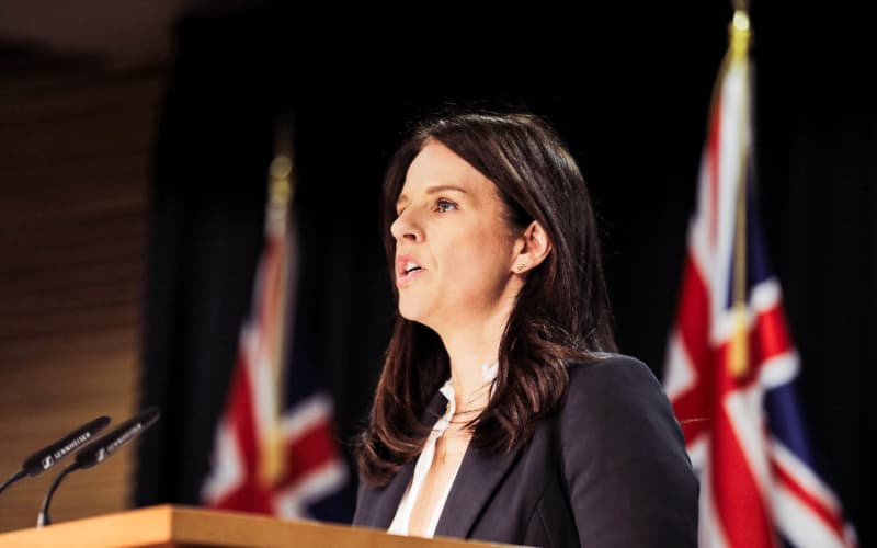 Erica Stanford speaking at a press conference on Wednesday.