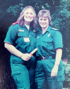 This picture was taken in 2002. It shows Senior Paramedic Sandie at her daughter Amy's graduation as a paramedic