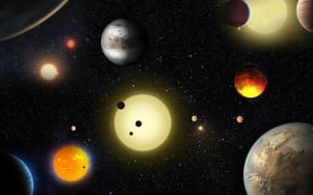 An artist's concept depiction of select planetary discoveries made to date by NASA's Kepler space telescope.