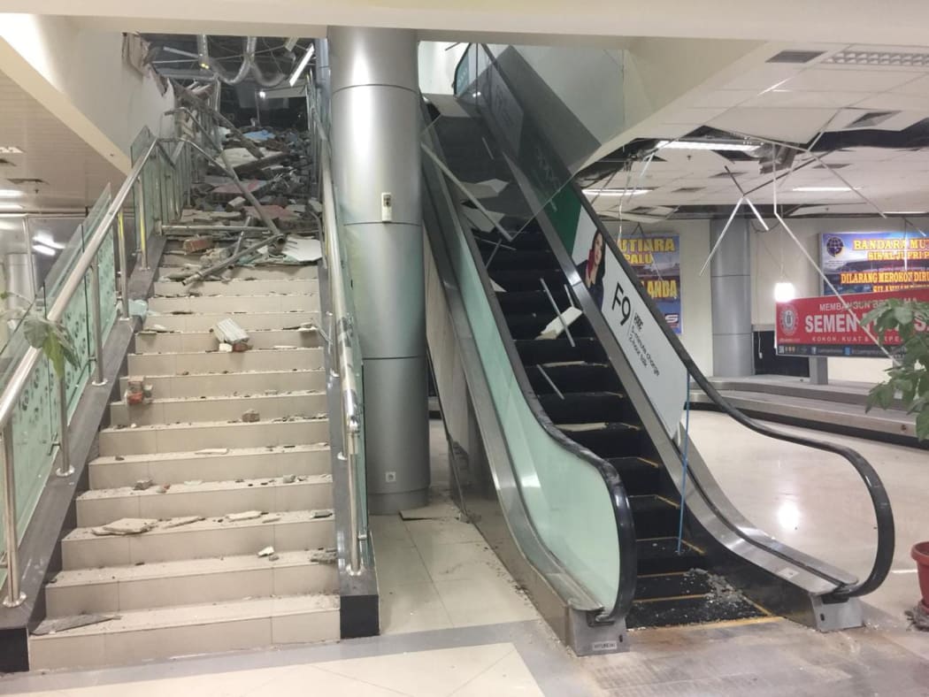 Damage at an airport in Sulawesi.