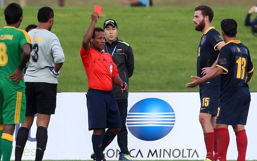 Lionel Taylor (R) was one of three Kiwi FC players to be sent off against Nadi FA.