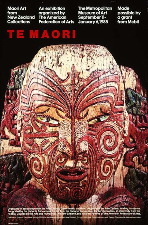 An original poster from Te Maori exhibition which opened at New York's Metropolitan Museum on 10 September 1984.