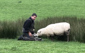 Roger Barton on his farm during lambing season.