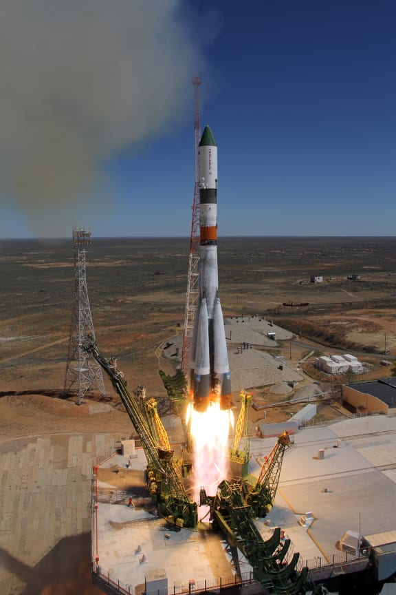Russia's Progress M-27M cargo ship blasts off in Kazakhstan on 28 April.