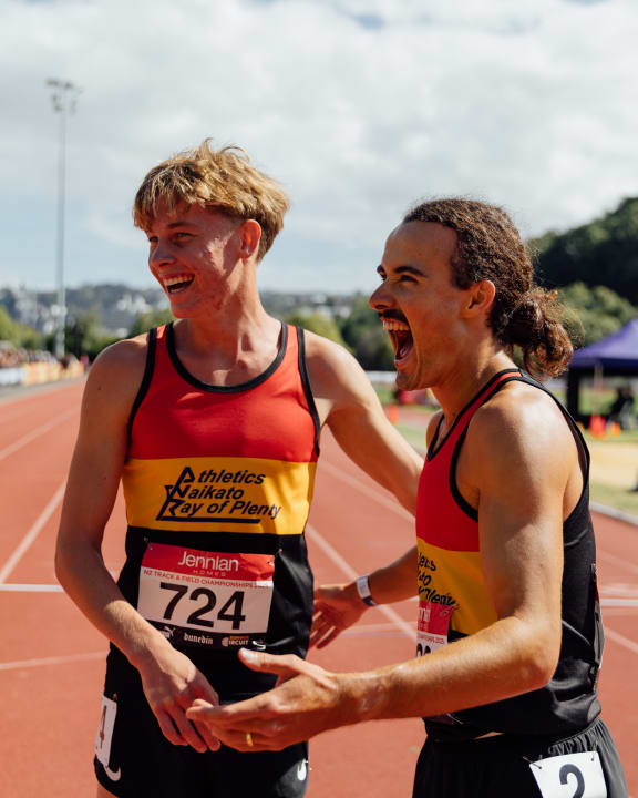 15-year-old Sam Ruthe tied with Sam Tanner, right, for the Matthew’s Eyecare 1500m title at the Jennian Homes NZ Track and Field champs.