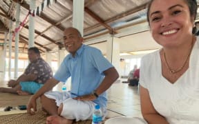 Ruth Kwansing, right, with Taneti Maamau, middle, in a post-election meeting on 26 October 2024.