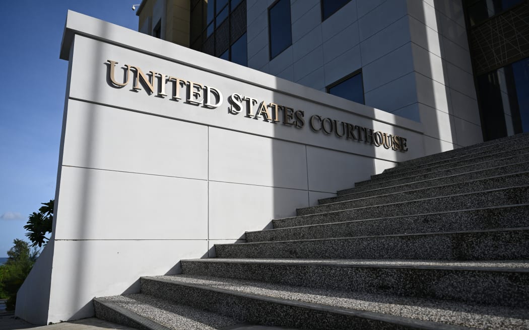 View of the entrance steps of the US Federal Courthouse in the Commonwealth of the Northern Mariana Islands in Saipan, Northern Mariana Islands, on June 26, 2024, where WikiLeaks founder Julian Assange is expected for a court hearing . WikiLeaks founder Julian Assange landed on US soil on June 26 to face a final court hearing under a plea deal expected to end years of legal drama and allow him to return to his native Australia as a free man. (Photo by Yuichi YAMAZAKI / AFP)