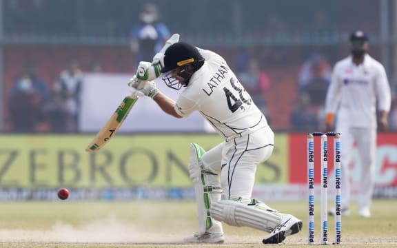 Tom Latham of New Zealand playing India 2021.