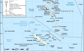 A map of Vanuatu and New Caledonia